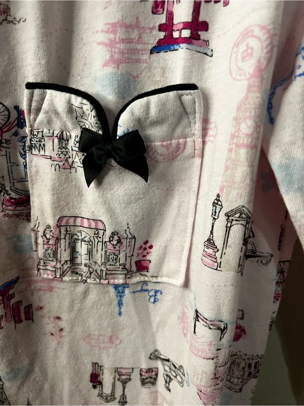Laura Ashley Pink Global City Print Knit Button Down Lounge Comfy Sleep Shirt